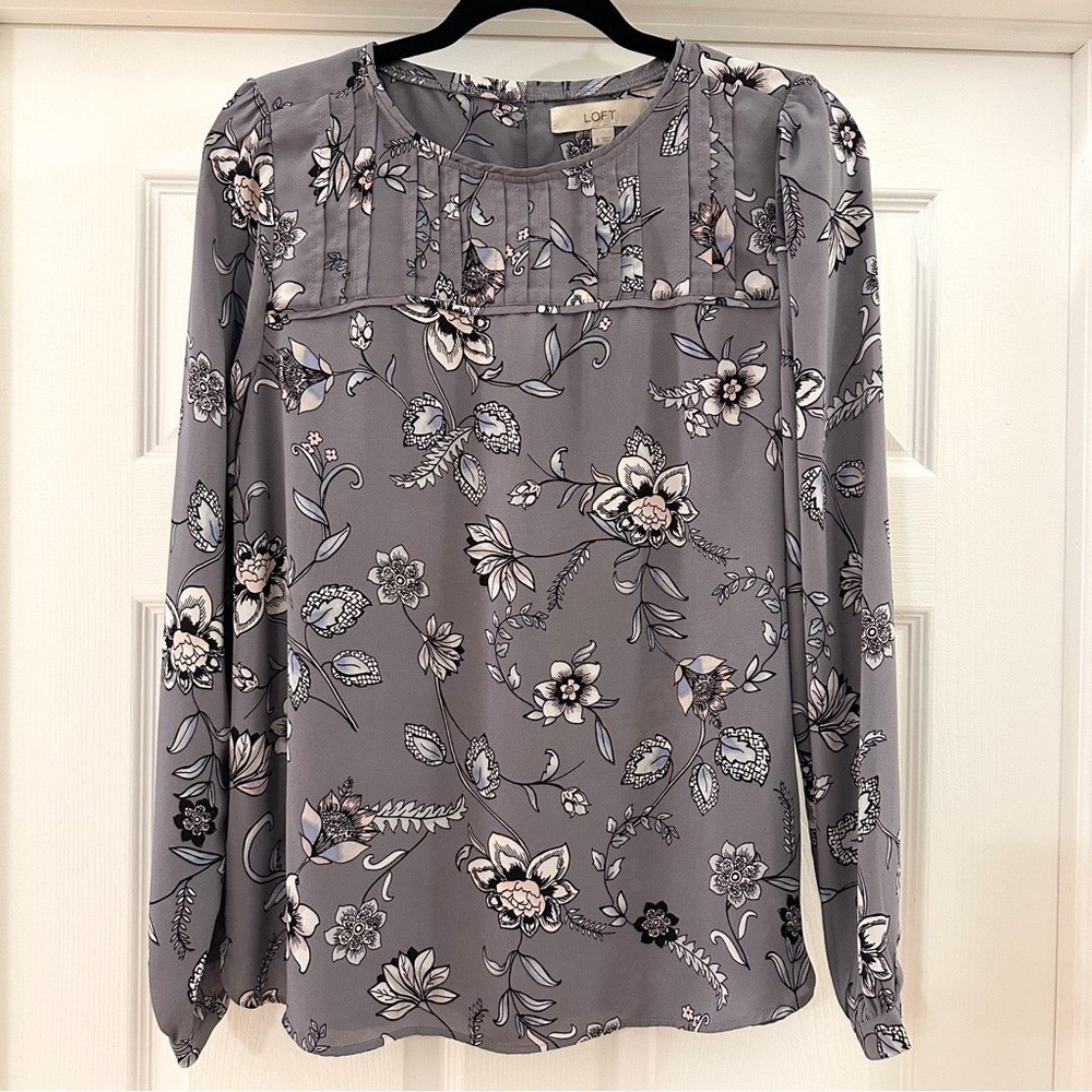 Loft Floral Pleated poplin Blouse Top Lilac purple sz Small